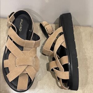 Pilcro Beige Strappy Sandals with Black Sole
